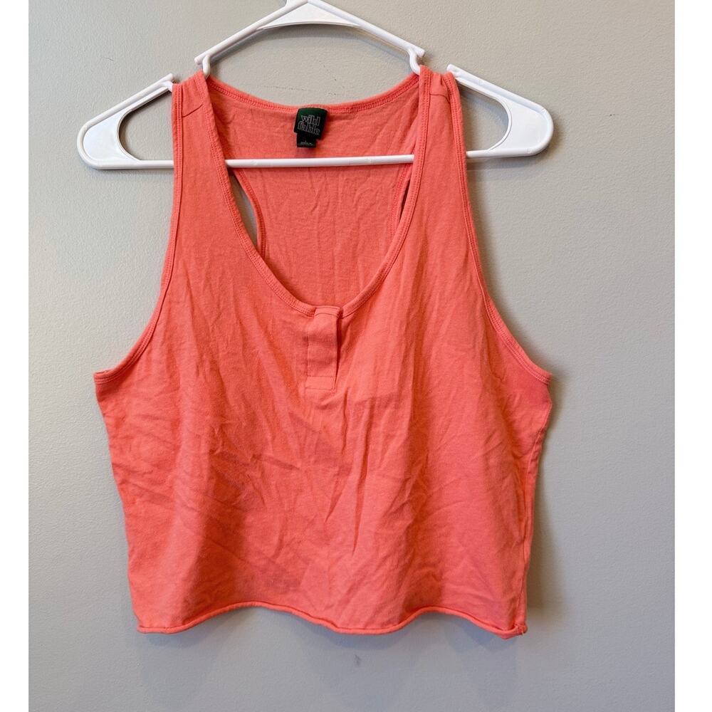 Wild Fable Coral Pink Henley Crop Tank Top, Size Large